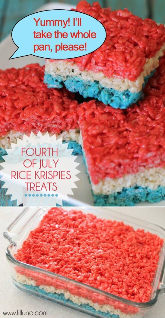 red white and blue rice krispie cakes